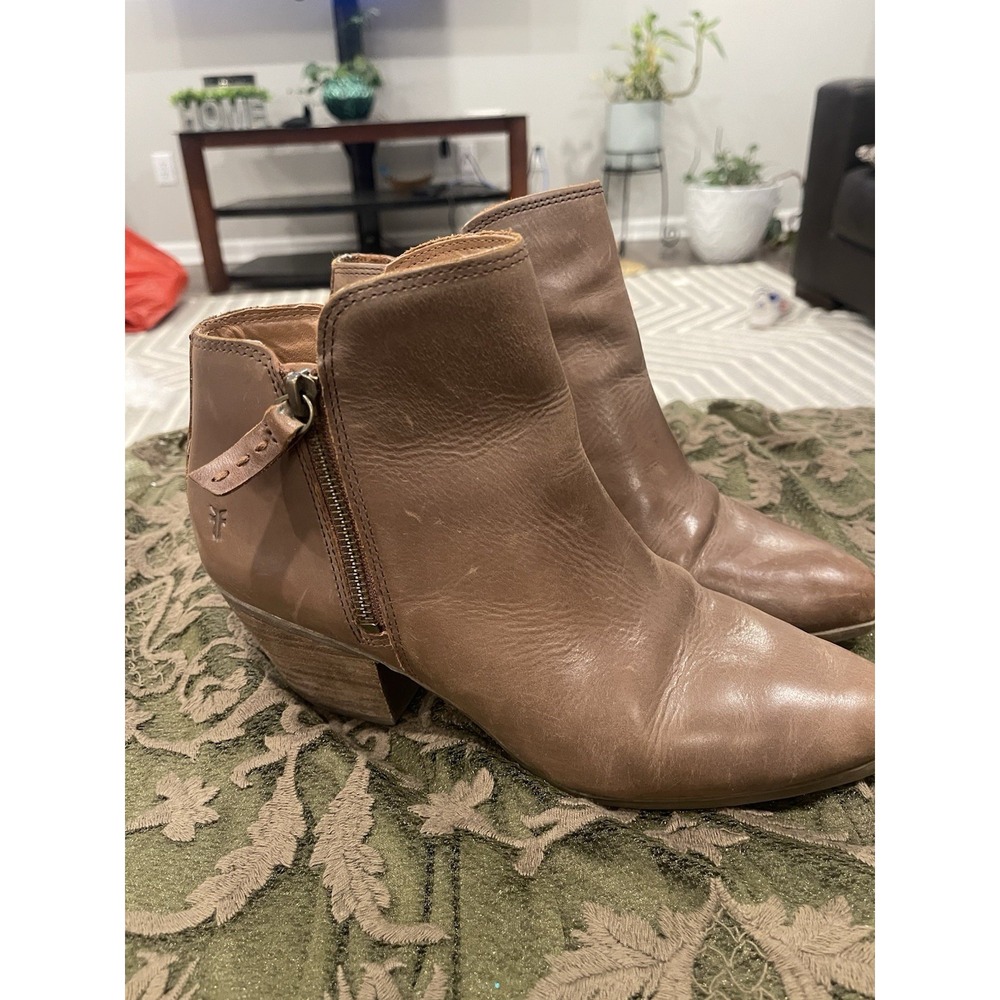 FRYE Judith Double Zip Ankle Boots Leather Brown‎ Block Heel Women's 8.5M